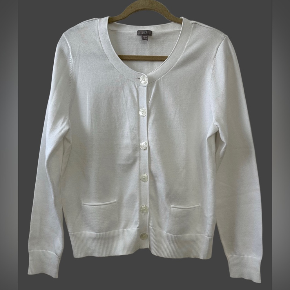 J Jill White Stretch Cotton Blend Button Front Cardigan Large Classic